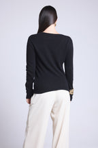 Jersey Cuello V Luna - Negro - Mujer