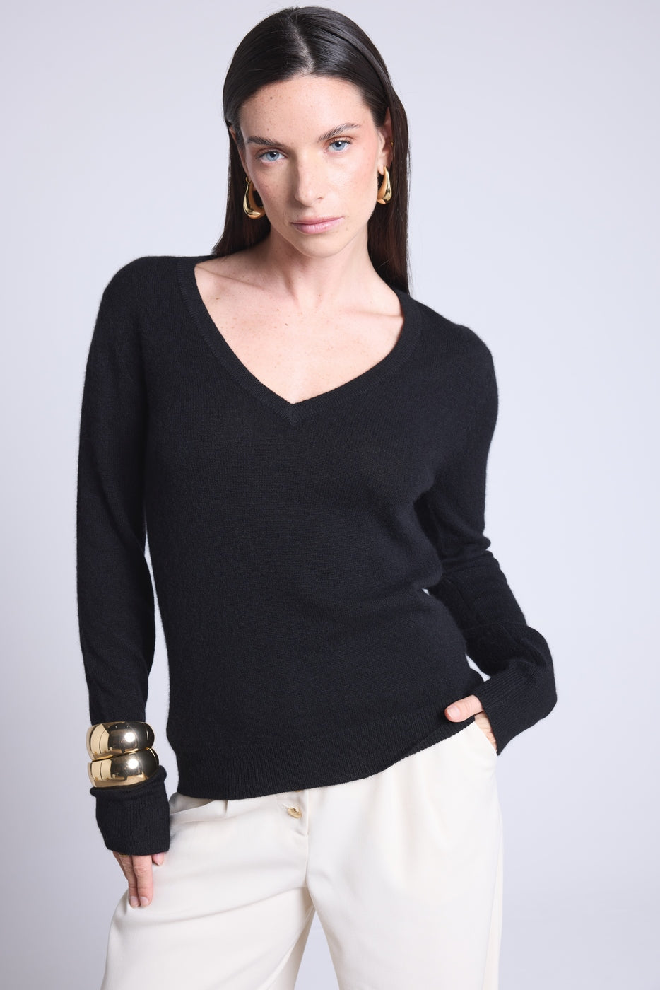 Jersey Cuello V Luna - Negro - Mujer