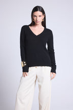 Jersey Cuello V Luna - Negro - Mujer