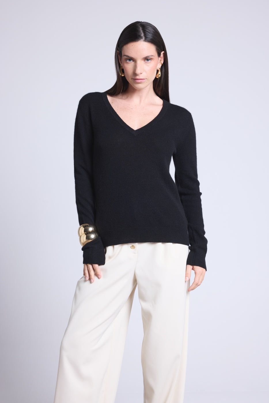 Jersey Cuello V Luna - Negro - Mujer