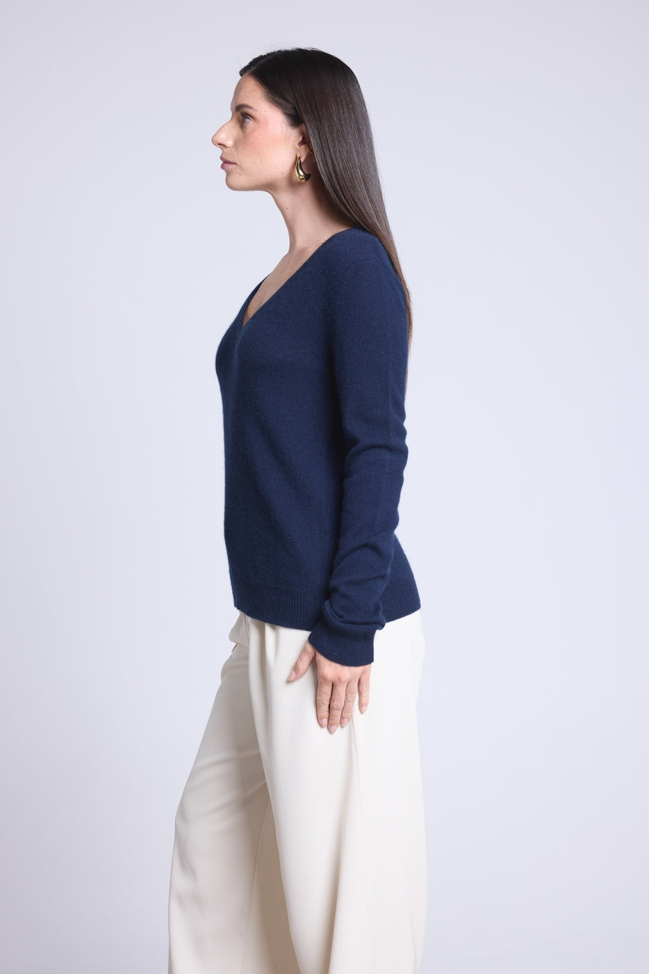 Jersey de cuello en V Luna - Azul marino - Mujer