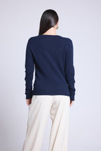 Jersey de cuello en V Luna - Azul marino - Mujer