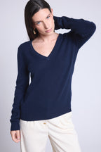 Jersey de cuello en V Luna - Azul marino - Mujer