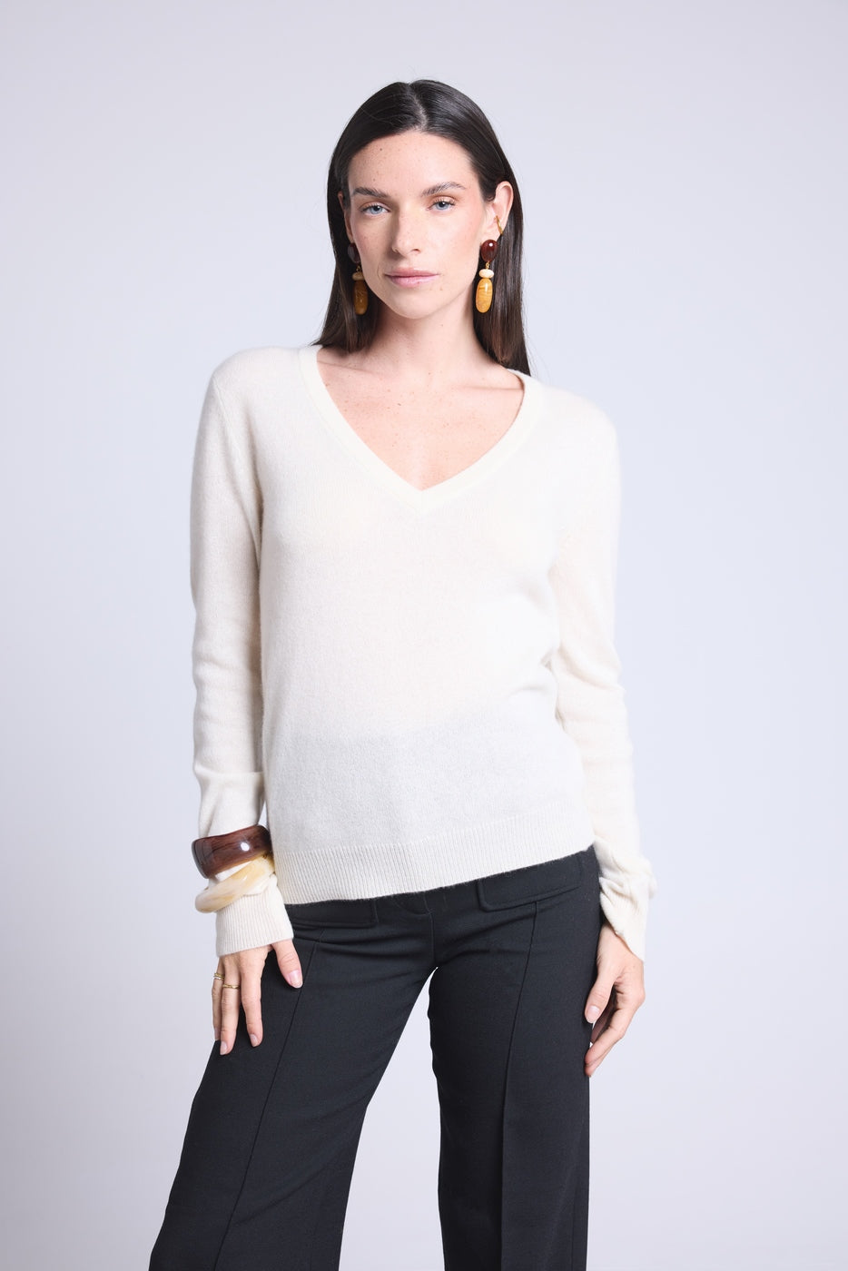 Pull Col V Luna - Blanc - Femme