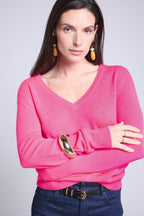 Pull Col V Luna - Rose Fluo - Femme