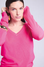 Pull Col V Luna - Rose Fluo - Femme