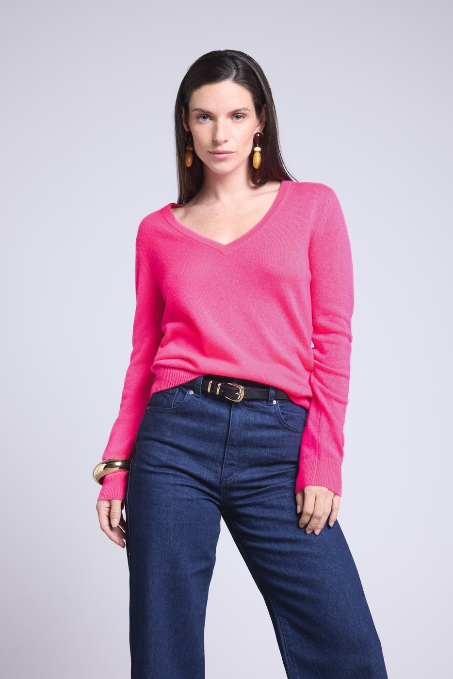 Pull Col V Luna - Rose Fluo - Femme