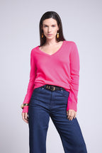 Pull Col V Luna - Rose Fluo - Femme