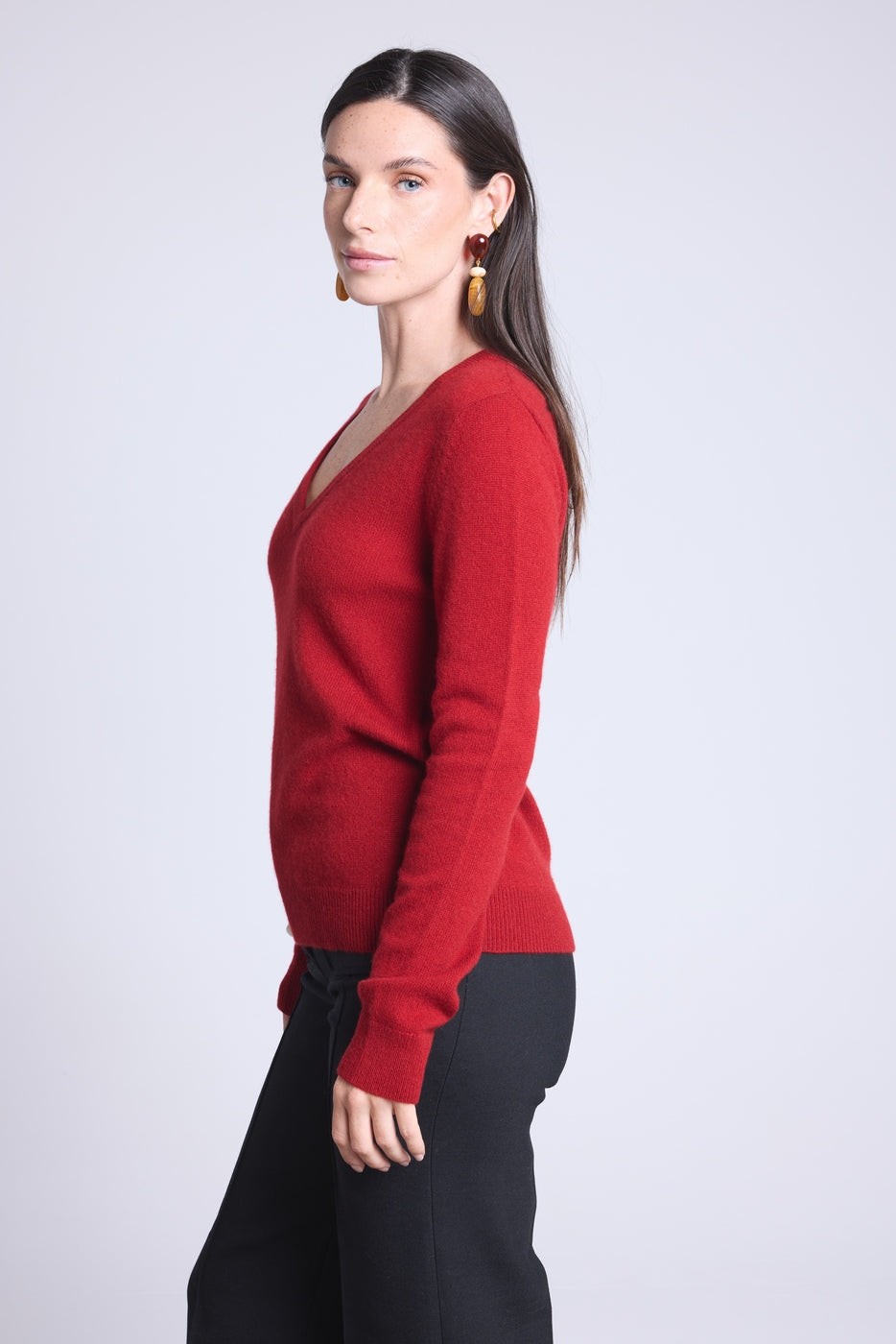Jersey de cuello en V Luna - Rojo burdeos - Mujer