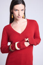 Jersey de cuello en V Luna - Rojo burdeos - Mujer