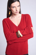 Jersey de cuello en V Luna - Rojo burdeos - Mujer