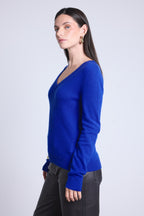 Jersey de cuello en V Luna - Azul rey - Mujer