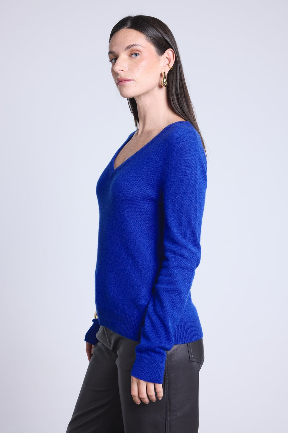 Jersey de cuello en V Luna - Azul rey - Mujer