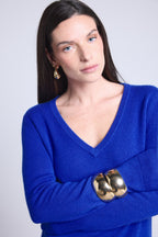 Jersey de cuello en V Luna - Azul rey - Mujer