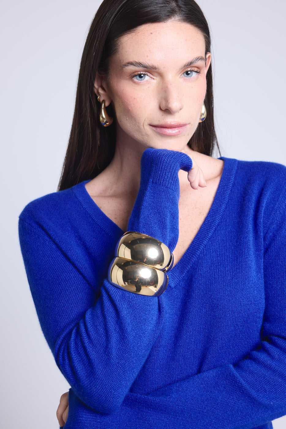 Jersey de cuello en V Luna - Azul rey - Mujer