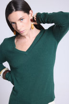 Jersey Cuello V Luna - Verde Botella - Mujer