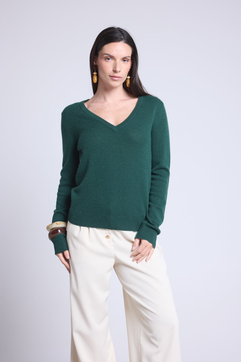 Jersey Cuello V Luna - Verde Botella - Mujer