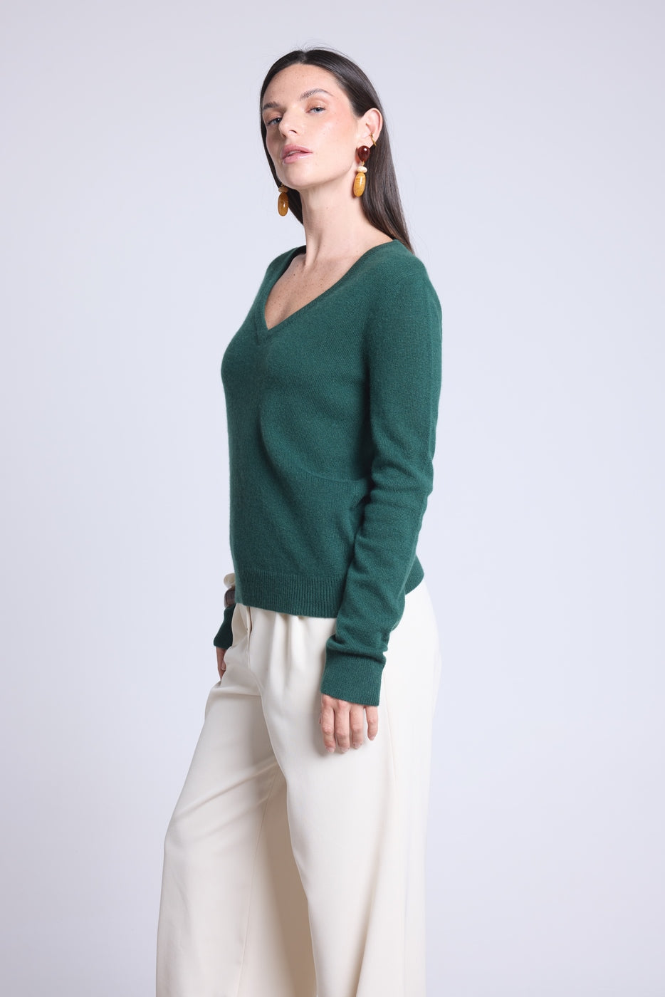 Jersey Cuello V Luna - Verde Botella - Mujer