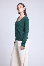 Jersey Cuello V Luna - Verde Botella - Mujer
