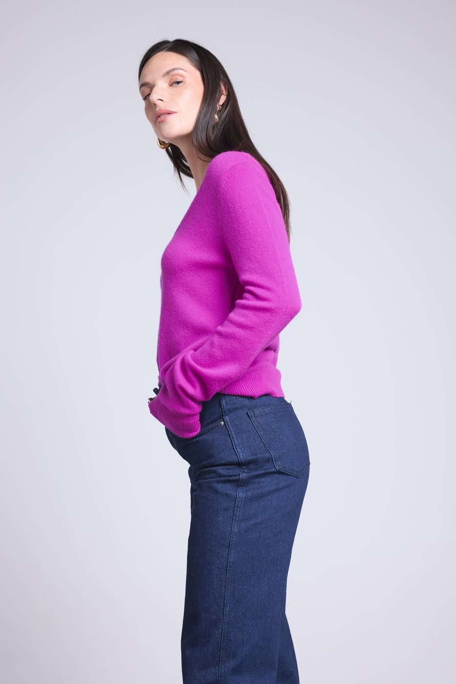Jersey de cuello en V Luna - Violeta flúor - Mujer