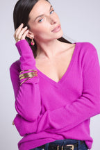 Jersey de cuello en V Luna - Violeta flúor - Mujer