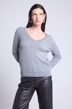 Jersey de cuello en V Luna - Gris oscuro - Mujer