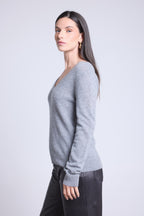 Jersey de cuello en V Luna - Gris oscuro - Mujer