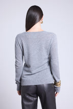Jersey de cuello en V Luna - Gris oscuro - Mujer