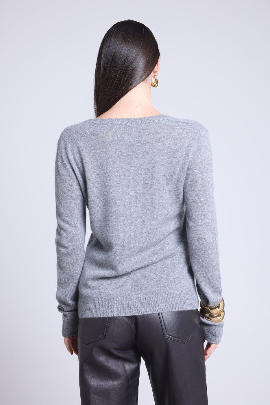 Jersey de cuello en V Luna - Gris oscuro - Mujer
