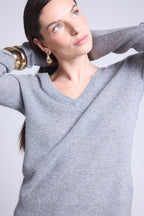 Jersey de cuello en V Luna - Gris oscuro - Mujer