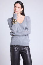 Jersey de cuello en V Luna - Gris oscuro - Mujer