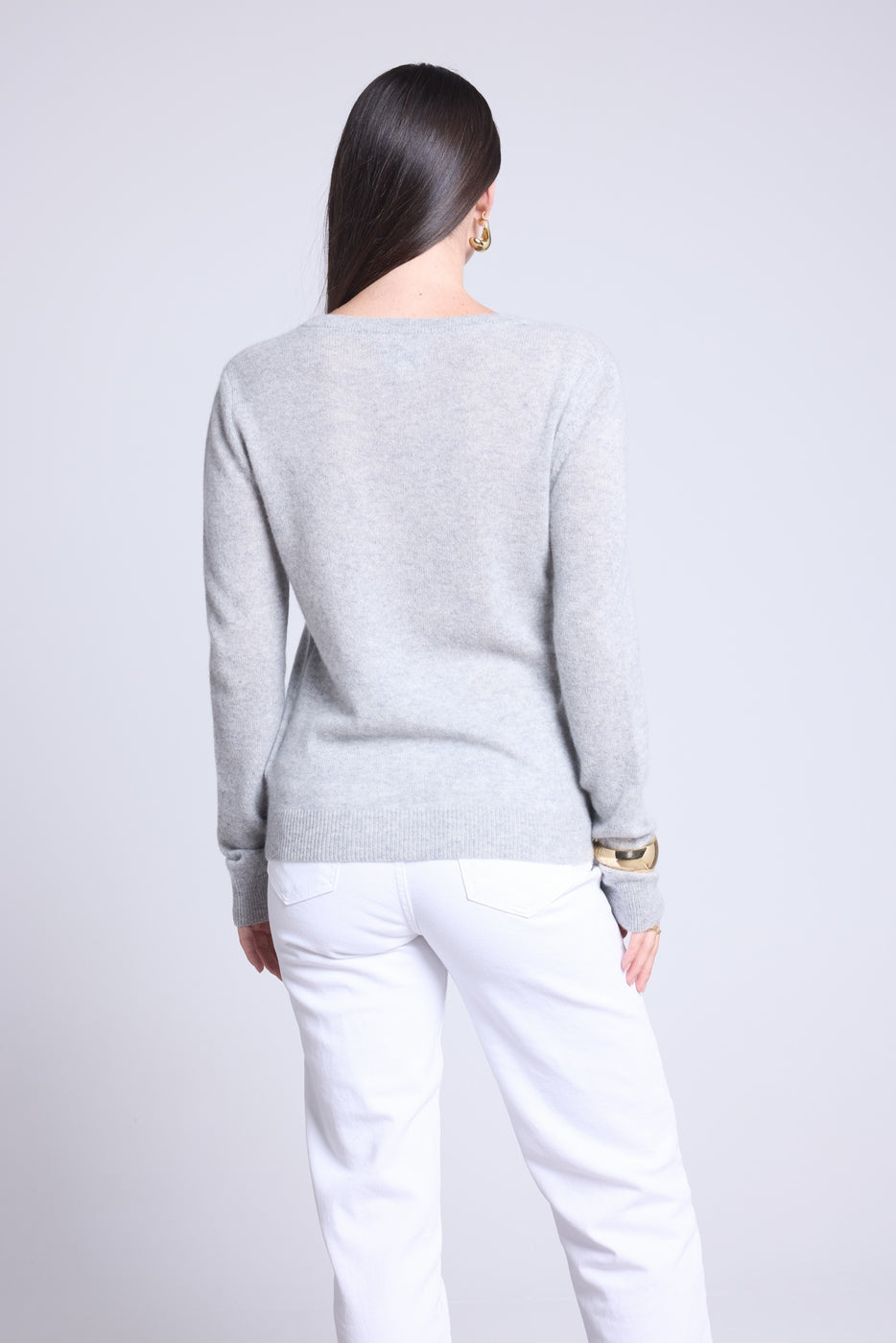 Jersey de cuello en V Luna - Gris claro - Mujer
