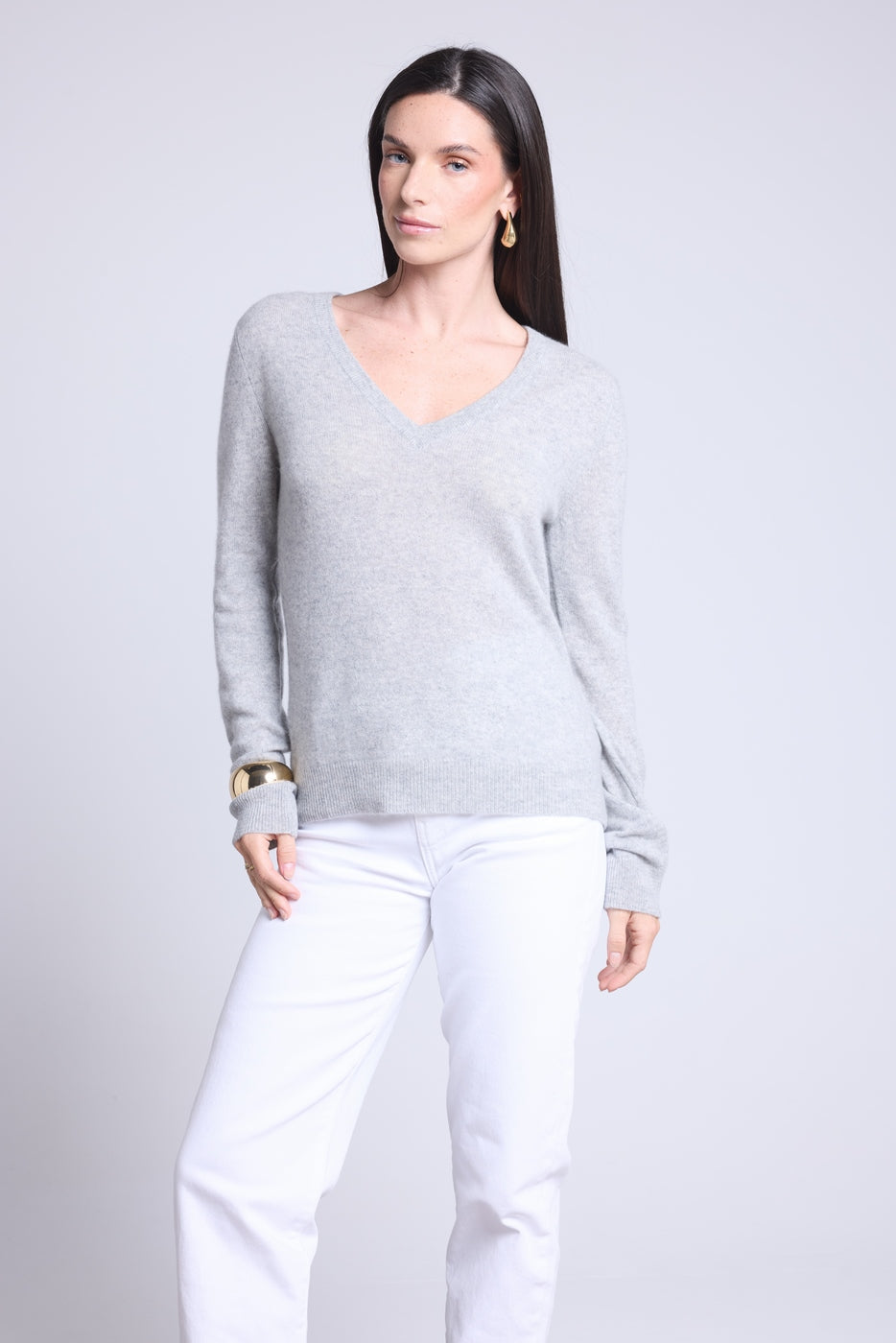 Jersey de cuello en V Luna - Gris claro - Mujer