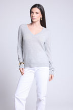 Jersey de cuello en V Luna - Gris claro - Mujer