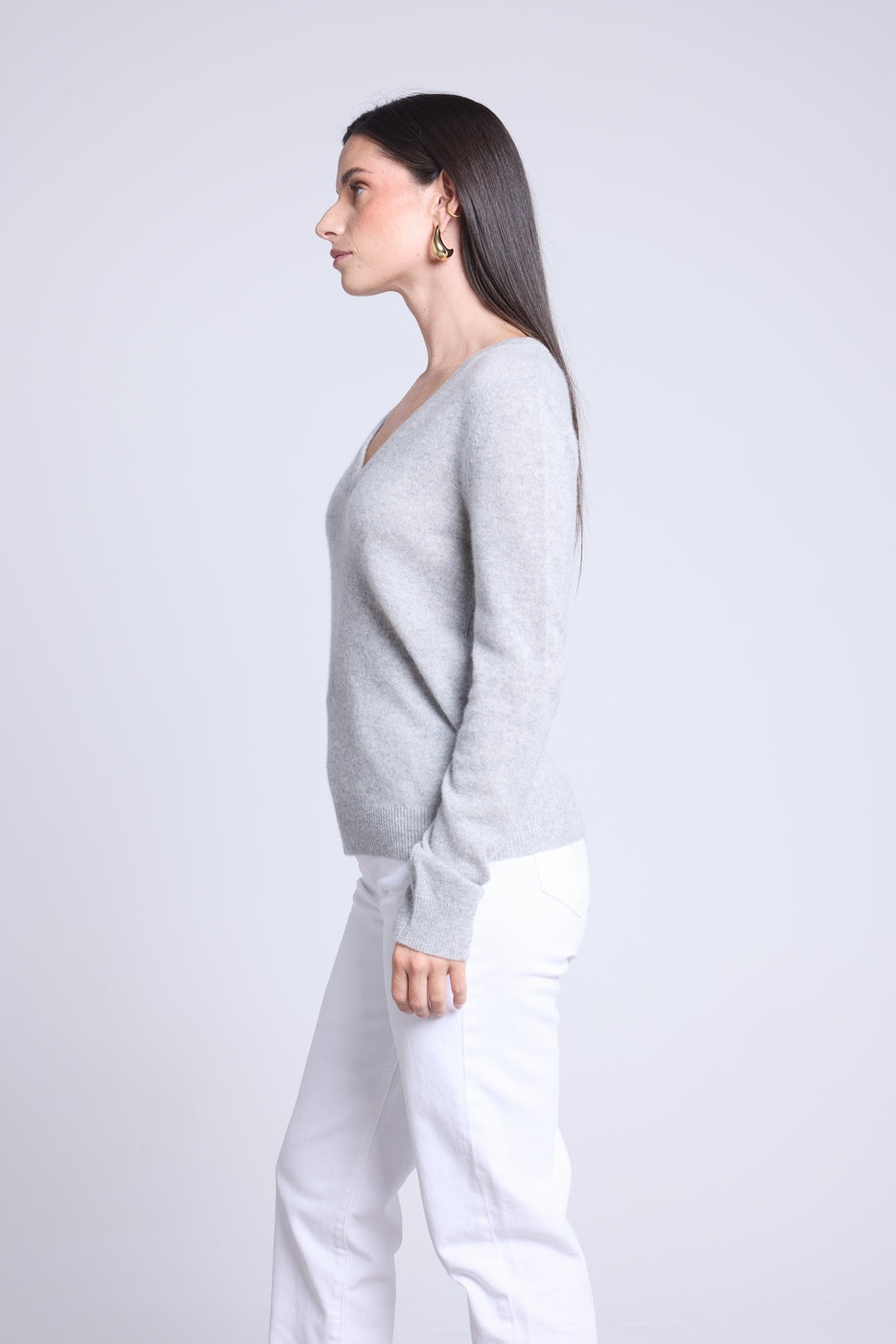 Jersey de cuello en V Luna - Gris claro - Mujer