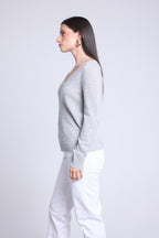 Jersey de cuello en V Luna - Gris claro - Mujer
