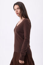 Luna V-Neck Jumper - Chocolate Brown - Women