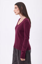 Pull Col V Luna - Lie-De-Vin - Femme