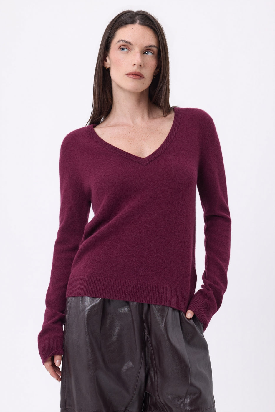 Pull Col V Luna - Lie-De-Vin - Femme