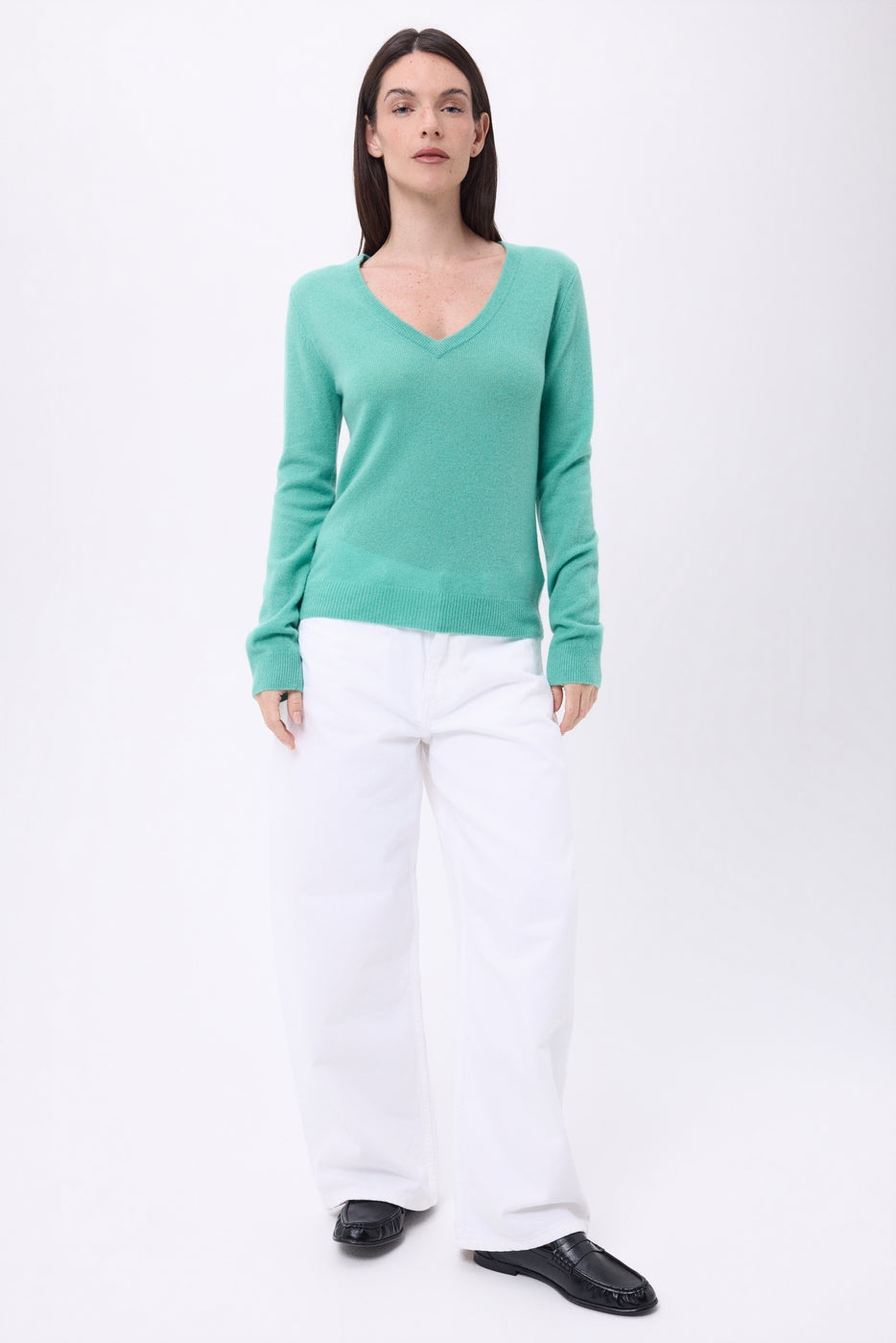 Pull Col V Luna - Vert Pastel - Femme