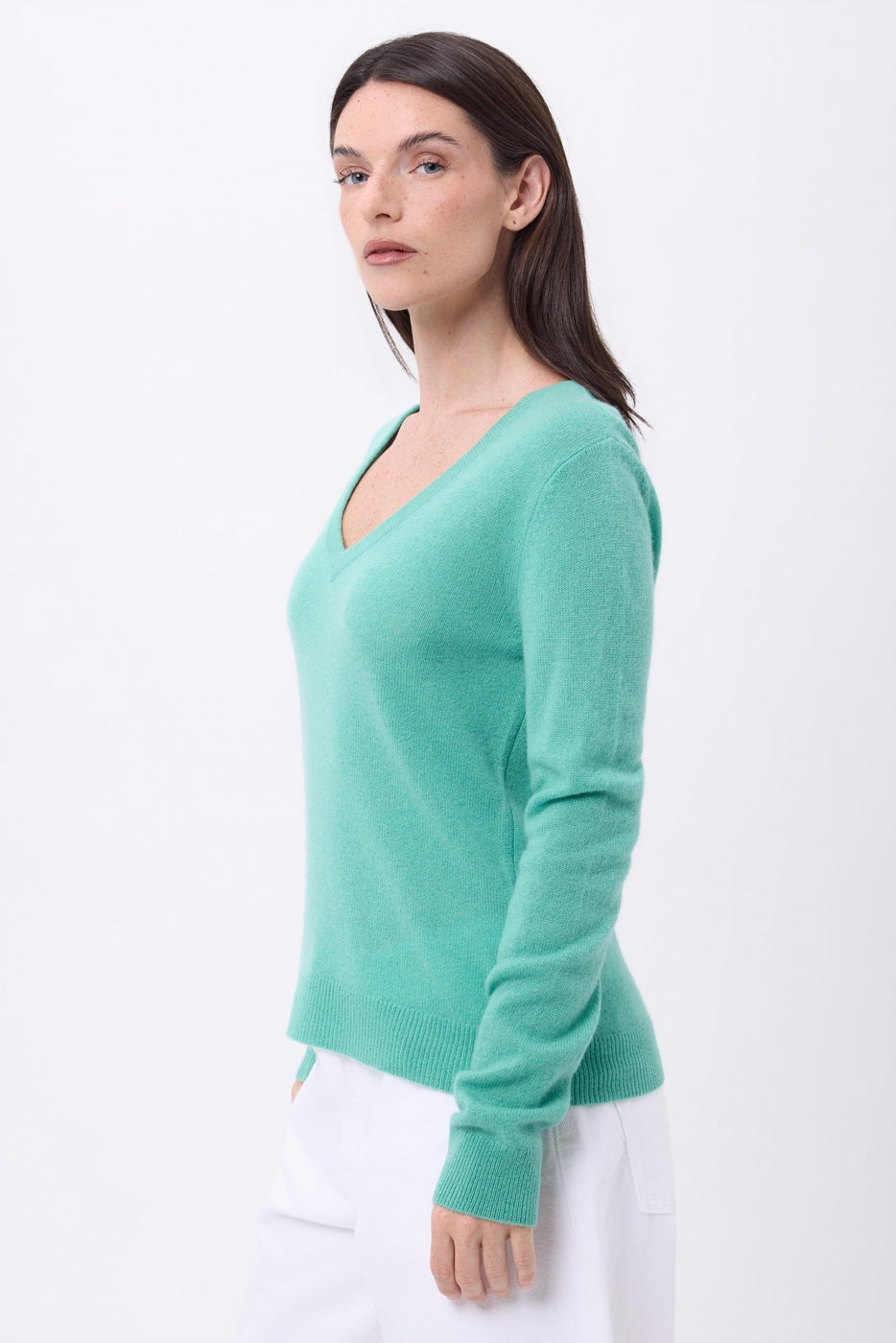 Pull Col V Luna - Vert Pastel - Femme