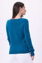 Pull Col V Luna - Bleu Canard - Femme