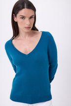 Pull Col V Luna - Bleu Canard - Femme