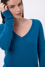 Pull Col V Luna - Bleu Canard - Femme