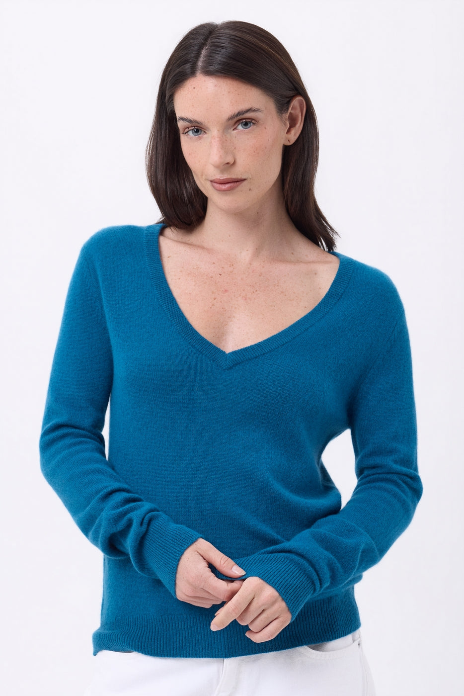 Pull Col V Luna - Bleu Canard - Femme