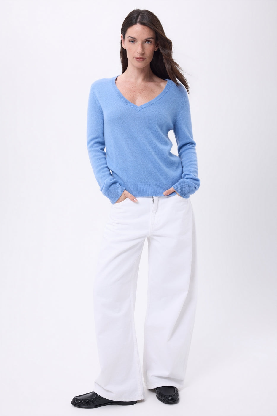 Jersey de cuello en V Luna - Azul cielo - Mujer