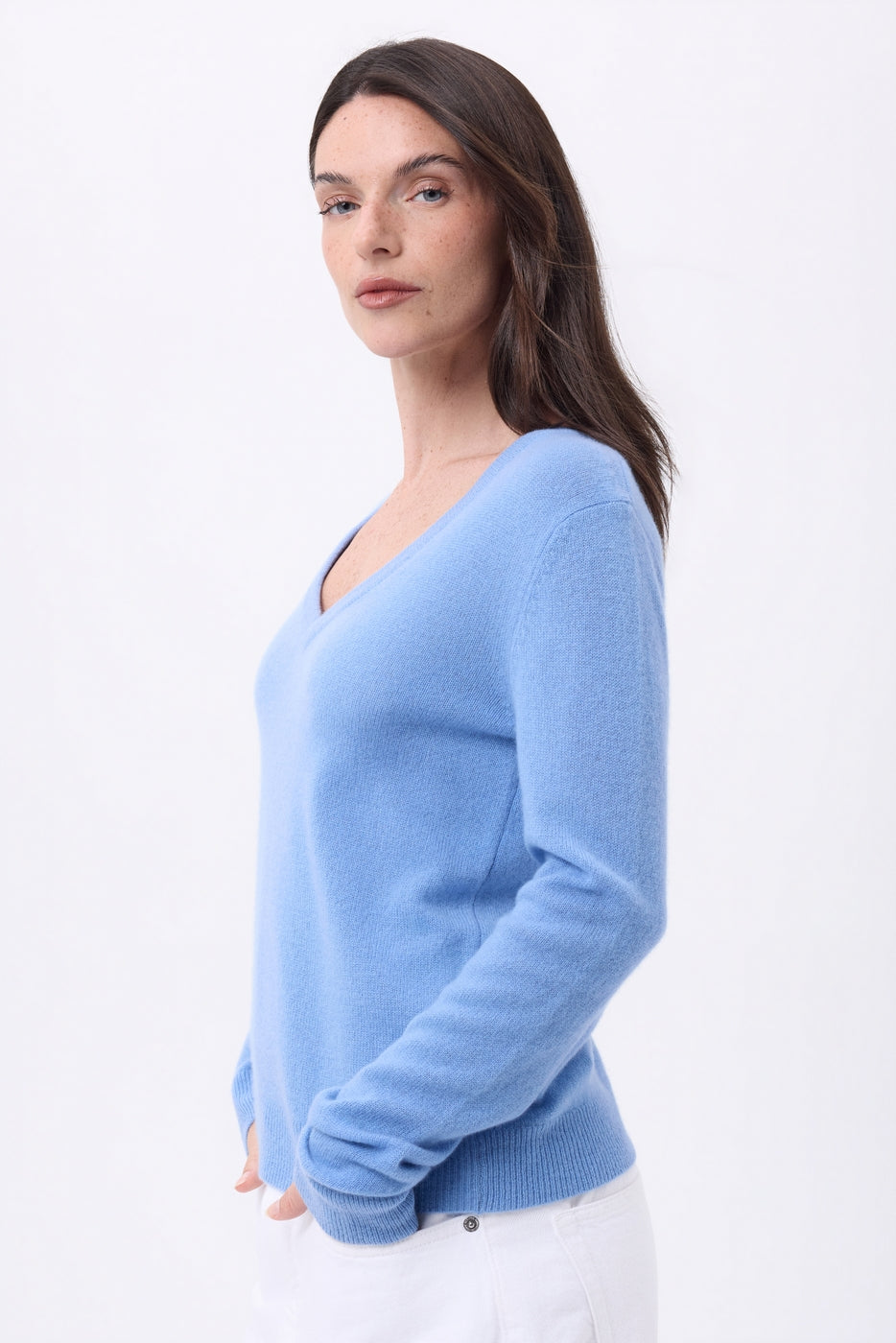 Jersey de cuello en V Luna - Azul cielo - Mujer