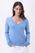 Jersey de cuello en V Luna - Azul cielo - Mujer