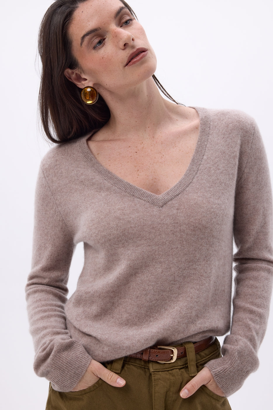 Pull Col V Luna - Noisette - Femme