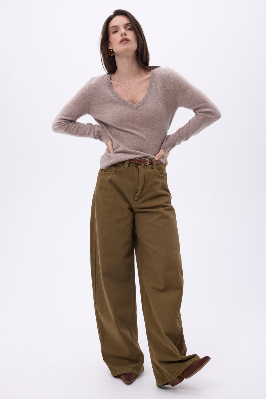 Pull Col V Luna - Noisette - Femme